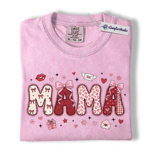 Valentine Mama Shirt, Cute Coquette Bow Graphic Tee, Mom Valentine’s Day T-Shirt, Gift for Mom, Comfort Colors Shirt