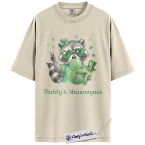 St Patrick’s Day Raccoon Shirt, Lucky Shamrock Raccoon Graphic Tee, Paddy’s Shenanigans T-Shirt, Funny Irish Gift for Raccoon Lovers, Comfort Colors Shirt