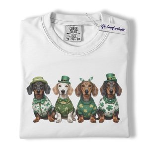 Alternative view of St Patrick’s Day Dachshund Shirt, Shamrock Doxie Dogs Graphic Tee, Irish Dog Mom T-Shirt, Funny St Paddy’s Day Gift for Dachshund Lovers, Comfort Colors Shirt