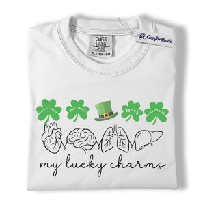 Alternative view of St Patrick's Day Nurse Shirt, My Lucky Charms Anatomy Graphic Tee, Heart Brain Lungs Liver Funny T-Shirt for Nurses, Irish Party Outfit Gift, Comfort Colors Shirt