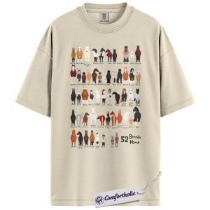 Horse Breeds Shirt, 52 Horse Breeds Chart Graphic Tee, Equestrian Breed Guide T-Shirt, Gift for Horse Lovers, Comfort Colors Shirt