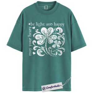 Irish Blessing Clover Shirt, May Your Heart Be Light And Happy Tee, St Patrick’s Day Lucky Green T-Shirt, Gift for Irish Girls & Women, Comfort Colors Shirt