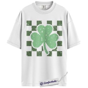 Alternative view of St Patrick’s Day Shirt, Vintage Shamrock Checkered Graphic Tee, Irish Clover T-Shirt for Women, St Patty’s Day Gift, Comfort Colors Shirt