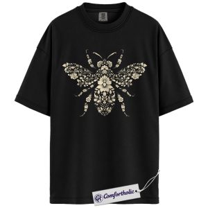 Bee Shirt, Floral Bee Graphic Tee, Botanical Cottagecore T-Shirt, Gift for Bee Lovers, Comfort Colors Shirt