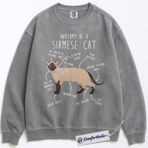 Alternative view of Anatomy of a Siamese Cat Sweatshirt, Funny Cat Lover Graphic Pullover, Cute Siamese Cat Crewneck, Gift for Pet Owners, Comfort Colors Sweatshirt