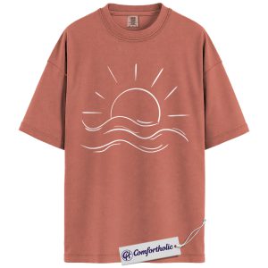Beach Shirt, Sun and Waves Graphic Tee, Minimalist Summer Coastal T-Shirt, Vacation Gift for Beach Lovers, Comfort Colors Shirt