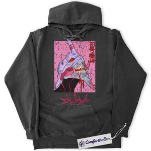 Alternative view of Neon Genesis Evangelion Hoodie, Anime Graphic Pullover, Comfort Colors Hoodie