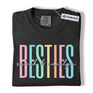 Besties Shirt, Personalized Name Rainbow Lettering Graphic Tee, Best Friend Squad T-Shirt, Custom Friendship Gift for Best Friends, Comfort Colors Shirt