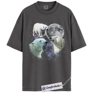 Alternative view of Polar Bear Shirt, Galaxy Moon Arctic Bear Graphic Tee, Wildlife Animal Lover T-Shirt, Gift for Nature Lovers, Comfort Colors Shirt