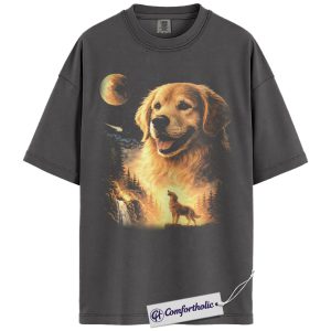 Alternative view of Golden Retriever Shirt, Moonlit Forest Dog Graphic Tee, Golden Retriever T-Shirt for Dog Moms, Gift for Dog Lovers, Comfort Colors Shirt