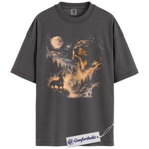 Alternative view of Dachshund Dog Shirt, Moonlit Forest Night Sky Graphic Tee, Doxie Wiener Dog T-Shirt, Gift for Dachshund Moms, Comfort Colors Shirt