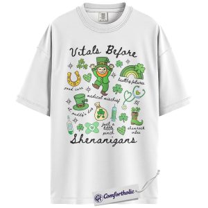 Alternative view of St Patrick’s Day Nurse Shirt, Vitals Before Shenanigans Funny Medical Graphic Tee, RN T-Shirt for Nurses, Irish Party Gift for Healthcare Workers, Comfort Colors Shirt