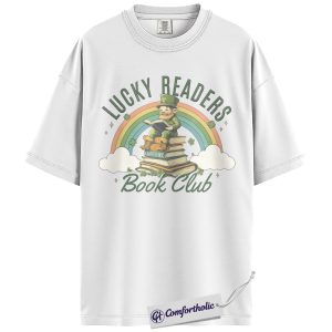 Alternative view of Lucky Readers Book Club Shirt, Leprechaun Rainbow Books Graphic Tee, St Patrick's Day Reading T-Shirt for Book Lovers, Book Club Gift, Comfort Colors Shirt