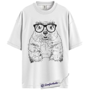 Alternative view of Groundhog Shirt, Nerdy Groundhog with Glasses Sketch Graphic Tee, Cute Groundhog Lover T-Shirt for Women & Men, Funny Animal Lover Gift, Comfort Colors Shirt