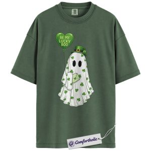 St Patrick’s Day Ghost Shirt, Be My Lucky Boo Shamrock Graphic Tee, Cute Irish Lucky T-Shirt for Women, Funny St Paddy’s Day Gift, Comfort Colors Shirt