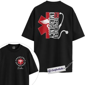 Emergency Department Shirt, Personalized Name EMS Graphic Tee, Custom ER Nurse T-Shirt, Gift for Emergency Room Nurses, Comfort Colors Shirt 2-Sided