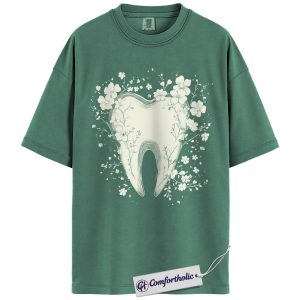 Floral Tooth Shirt, Vintage Dental Graphic Tee, Dentist & Dental Hygienist T-Shirt, Cute Gift for Dental Assistant, Comfort Colors Shirt