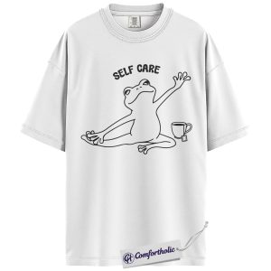 Alternative view of Self Care Frog Shirt, Cute Yoga Line Art Graphic Tee, Mindfulness Tea Lover T-Shirt, Funny Mental Health Humor Gift for Women, Comfort Colors Shirt