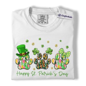 Alternative view of St Patrick’s Day Dog Paw Shirt, Cute Shamrock Graphic Tee, Lucky Pet Lover T-Shirt, Gift for Dog Moms & Animal Lovers, Comfort Colors Shirt