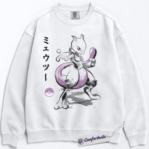 Alternative view of Mewtwo Sweatshirt, PKM Sweatshirt, Anime Graphic Pullover, Comfort Colors Sweatshirt