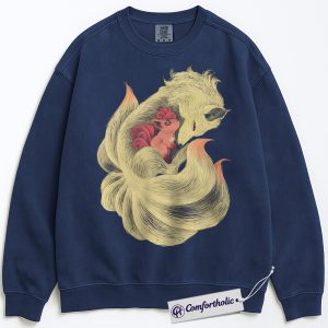 Alternative view of Ninetales Sweatshirt, Vulpix Sweatshirt, PKM Sweatshirt, Anime Graphic Pullover, Comfort Colors Sweatshirt