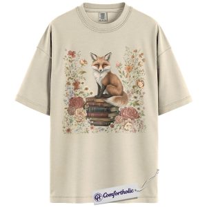 Bookish Fox Shirt, Vintage Floral Animal Graphic Tee, Book Lover Cottagecore T-Shirt, Gift for Readers & Librarians, Comfort Colors Shirt
