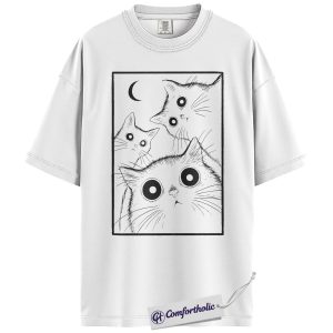 Alternative view of Spooky Black Cat Shirt, Moonlight Cat Graphic Tee, Goth Pet Lover T-Shirt, Gift for Cat Moms, Comfort Colors Shirt