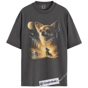 Alternative view of Chihuahua Shirt, Moonlit Chihuahua Portrait Graphic Tee, Small Dog Lover T-Shirt, Gift for Chihuahua Owners, Comfort Colors Shirt