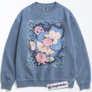 Alternative view of Snorlax vs Jigglypuff Sweatshirt, PKM Sweatshirt, Anime Graphic Pullover, Comfort Colors Sweatshirt