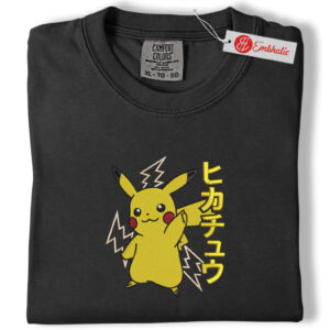 Alternative view of Pikachu Embroidered Shirt, Pokemon Shirt, PKM Shirt, Anime Embroidered Tee, Comfort colors Shirt