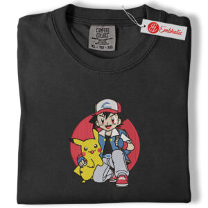 Alternative view of Ash Ketchum Embroidered Shirt, Pikachu Shirt, Pokemon Shirt, Anime Embroidered Tee, Comfort colors Shirt