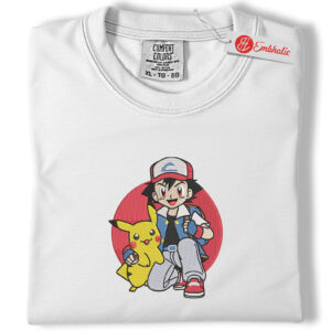 Ash Ketchum Embroidered Shirt, Pikachu Shirt, Pokemon Shirt, Anime Embroidered Tee, Comfort colors Shirt