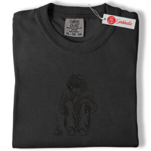 Alternative view of L Embroidered Shirt, Death Note Shirt, Anime Embroidered Tee, Comfort colors Shirt