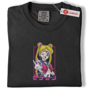 Alternative view of Usagi Tsukino Embroidered Shirt, Sailor Moon Shirt, Anime Embroidered Tee, Comfort colors Shirt