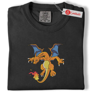 Alternative view of Charizard Embroidered Shirt, Pokemon Shirt, PKM Shirt, Anime Embroidered Tee, Comfort colors Shirt