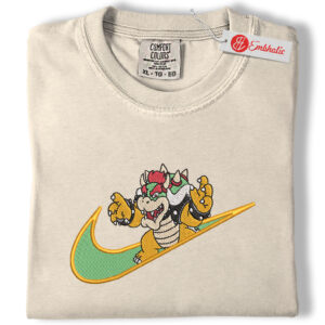 Bowser Nike Inspired Embroidered Shirt, Mario Villain Shirt, Anime Gaming Embroidered Tee, Comfort Colors Shirt