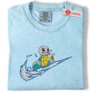 Squirtle Embroidered Shirt, Pokemon Shirt, PKM Shirt, Anime Embroidered Tee, Comfort colors Shirt
