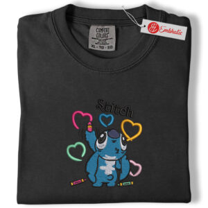 Alternative view of Stitch Embroidered Shirt, Lilo and Stitch Shirt, Animated Embroidered Tee, Comfort colors Shirt