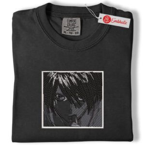 Alternative view of L Embroidered Shirt, Death Note Shirt, Anime Embroidered Tee, Comfort colors Shirt