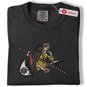Alternative view of Trafalgar D Water Law Embroidered Shirt, One Piece Shirt, Anime Embroidered Tee, Comfort colors Shirt