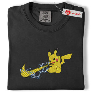 Alternative view of Pikachu Embroidered Shirt, Pokemon Shirt, PKM Shirt, Anime Embroidered Tee, Comfort colors Shirt