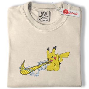 Pikachu Embroidered Shirt, Pokemon Shirt, PKM Shirt, Anime Embroidered Tee, Comfort colors Shirt