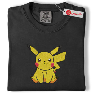 Alternative view of Pikachu Embroidered Shirt, Pokemon Shirt, PKM Shirt, Anime Embroidered Tee, Comfort colors Shirt