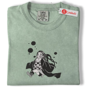 Cute Nezuko Kamado Embroidered Shirt, Kimetsu No Yaiba Shirt, Anime Embroidered Tee, Comfort Colors Shirt