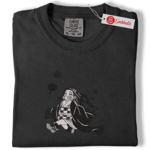 Alternative view of Cute Nezuko Kamado Embroidered Shirt, Kimetsu No Yaiba Shirt, Anime Embroidered Tee, Comfort Colors Shirt