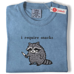 Alternative view of I Require Snacks Raccoon Embroidered Shirt, Goblincore Animal Lover Shirt, Animated Embroidered Tee, Comfort colors Shirt