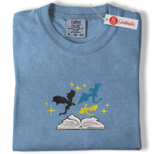 Dragon Reader Embroidered Shirt, Fantasy Book Shirt, Magic Embroidered Tee, Comfort Colors Shirt