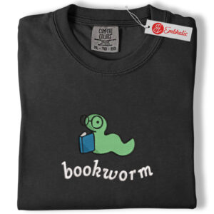 Alternative view of Bookworm Embroidered Shirt, Reading Lover Shirt, Cute Animated Embroidered Tee, Comfort Colors Shirt