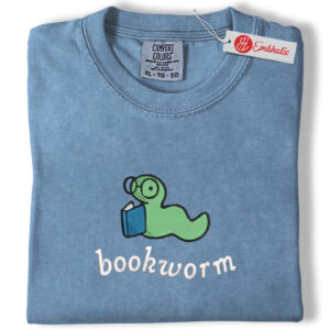 Bookworm Embroidered Shirt, Reading Lover Shirt, Cute Animated Embroidered Tee, Comfort Colors Shirt