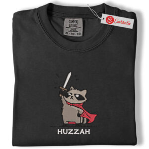 Alternative view of Huzzah Raccoon Embroidered Shirt, Chaotic Raccoon Shirt, Animated Embroidered Tee, Comfort colors Shirt